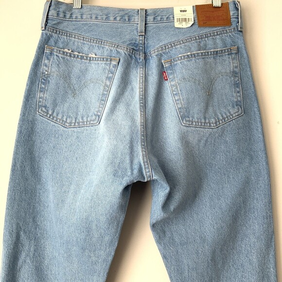Levi’s Premium 501 Straight Leg Crop Button Fly Distressed Jeans Blue 31 - Picture 13 of 13